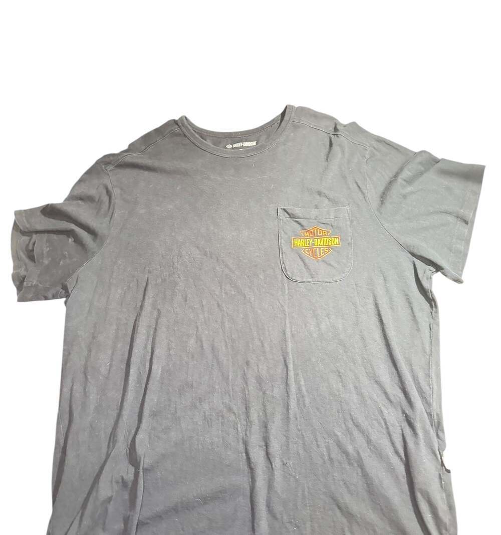 Harley-Davidson Pocket T-Shirt Mens 2XL Black Faded Bar & Shield